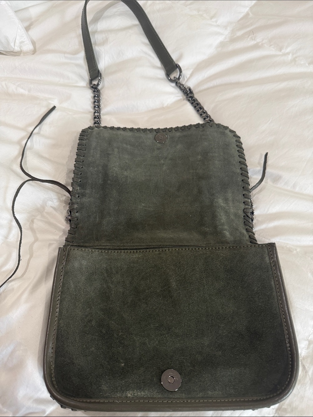 Zara nwt Olive Green Suede & Leather Chain Crossbody Bag - Picture 8 of 13
